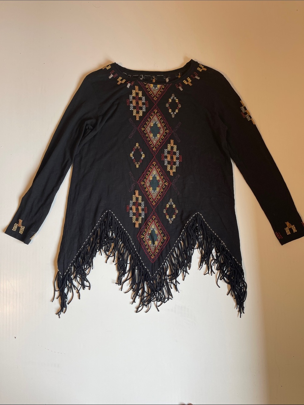 Double D Ranch Black Beaded Tunic Fringes  Embroidered Design 
Size Small